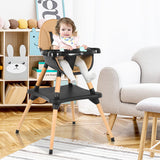 5-in-1 Baby Eat and Grow Convertible Wooden High Chair with Detachable Tray-Coffee