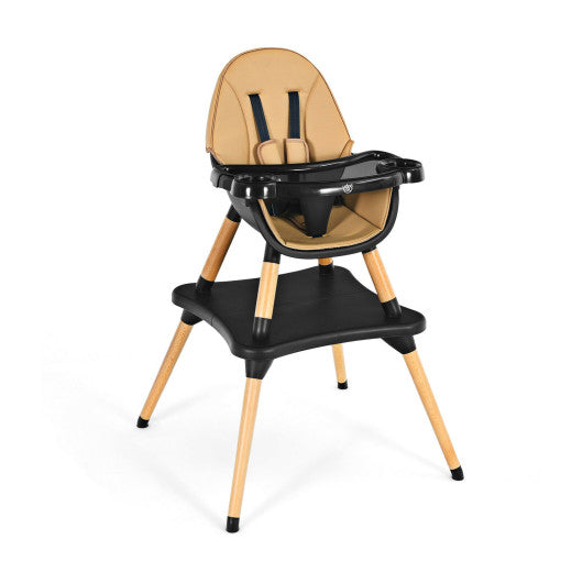 5-in-1 Baby Eat and Grow Convertible Wooden High Chair with Detachable Tray-Coffee