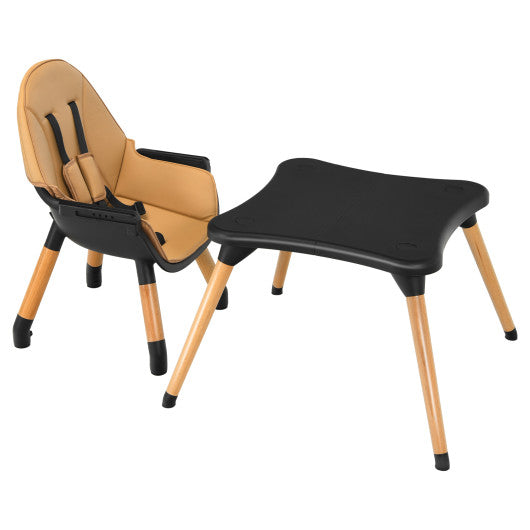 5-in-1 Baby Eat and Grow Convertible Wooden High Chair with Detachable Tray-Coffee