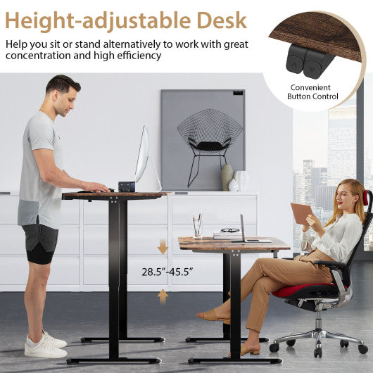 55 Inch Electric Height Adjustable Office Desk with Hook-Brown