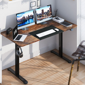 55 Inch Electric Height Adjustable Office Desk with Hook-Brown