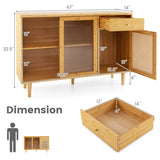 Modern Bamboo Buffet Sideboard Cabinet with Tempered Glass Sliding Doors-Natural