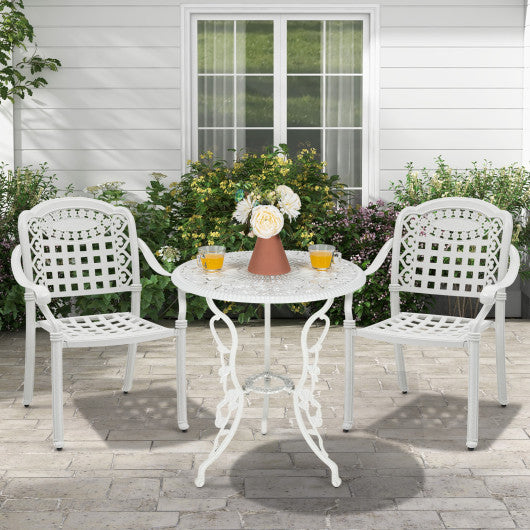 Set of 2 Cast Aluminum Patio Chairs with Armrests-White