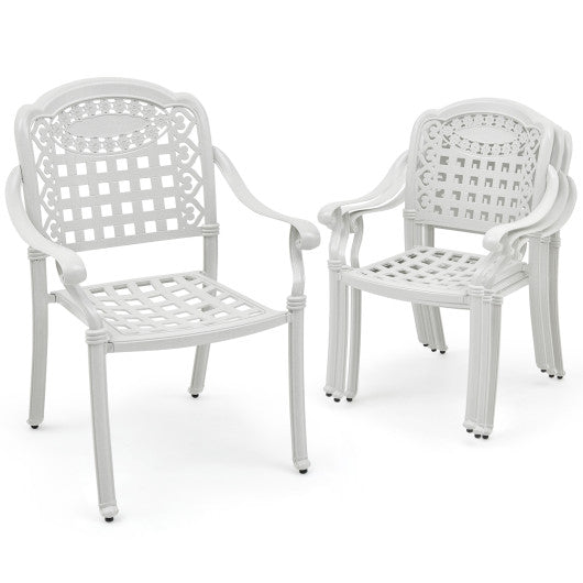 Set of 2 Cast Aluminum Patio Chairs with Armrests-White