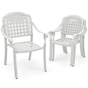 Set of 2 Cast Aluminum Patio Chairs with Armrests-White