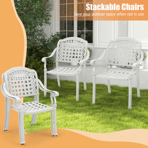 Set of 2 Cast Aluminum Patio Chairs with Armrests-White