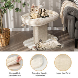 Modern Cat Tree Tower with Large Plush Perch and Sisal Scratching Plate-Beige
