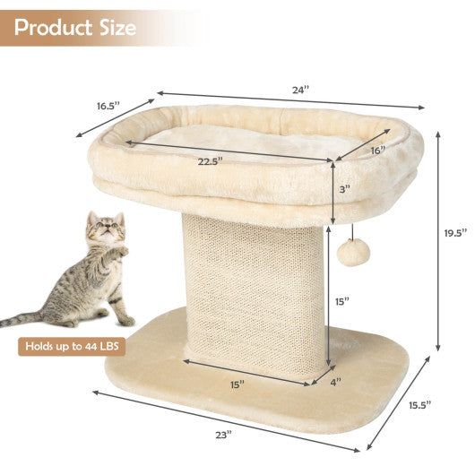 Modern Cat Tree Tower with Large Plush Perch and Sisal Scratching Plate-Beige