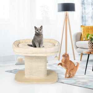 Modern Cat Tree Tower with Large Plush Perch and Sisal Scratching Plate-Beige