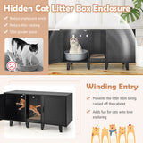 2-Door Cat Litter Box Enclosure with Winding Entry and Scratching Board-Black