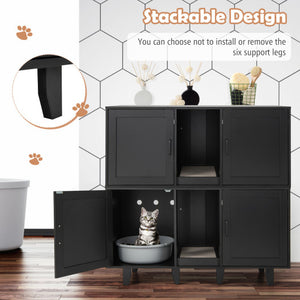 Patented 2-Door Cat Litter Box Enclosure with Winding Entry and Scratching Board-Black