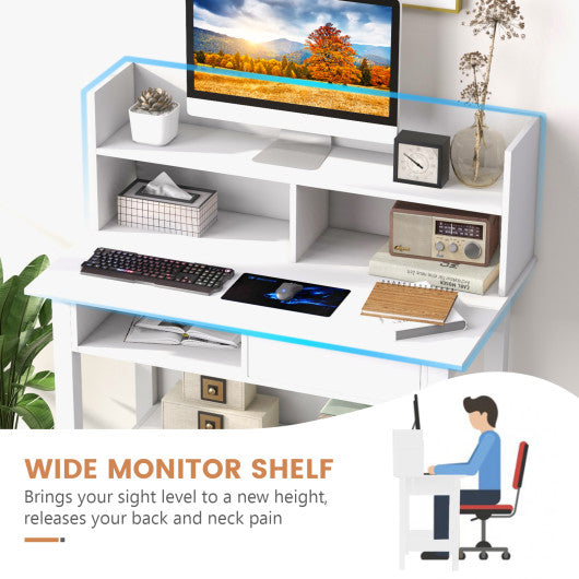 Home Office Computer Desk with Storage Shelves and Drawer Ideal for Working and Studying