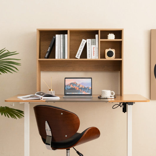 Computer Desktop Bookcase with 4 Cubbies and Open Back Compartment-Natural