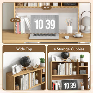 Computer Desktop Bookcase with 4 Cubbies and Open Back Compartment-Natural