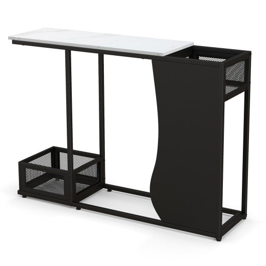 43.5 Inch Console Table with Plant Position and Faux Marble Top-Black