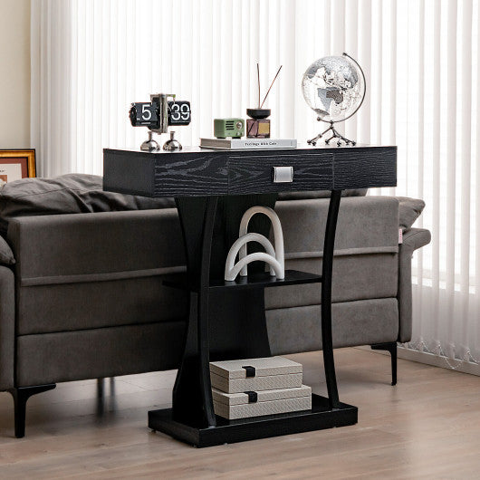 Console Table with Drawer and 2-Tier Shelves for Entryway Living Room-Black