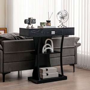 Console Table with Drawer and 2-Tier Shelves for Entryway Living Room-Black
