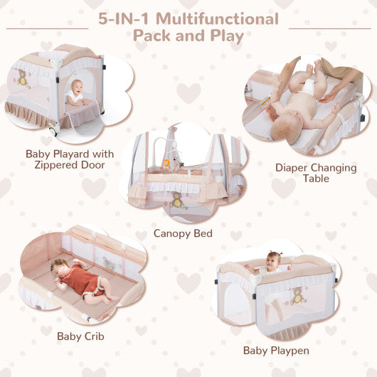 Convertible Bassinet with Removable Changing Table and Detachable Mesh Net-Pink