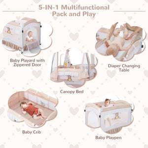 Convertible Bassinet with Removable Changing Table and Detachable Mesh Net-Pink