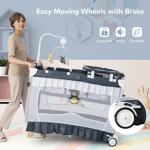 Convertible Bassinet with Removable Changing Table and Detachable Mesh Net-Grey