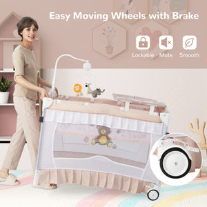 Convertible Bassinet with Removable Changing Table and Detachable Mesh Net-Pink