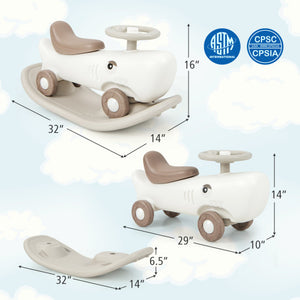 Convertible Rocking Horse and Sliding Car with Detachable Balance Board-White