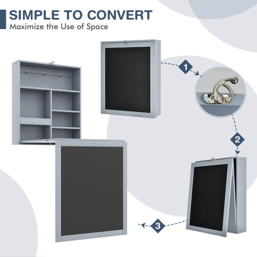 Convertible Wall Mounted Table with A Chalkboard-Gray