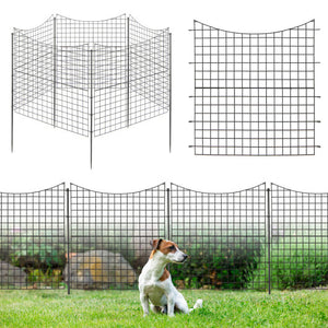 Decorative Garden Fence with 5 Panels and 5 Stakes-Black