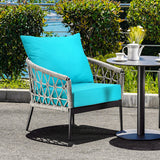 Deep Seat Chair Cushion Pads Set with Rope Belts for Indoor and Outdoor-Turquoise