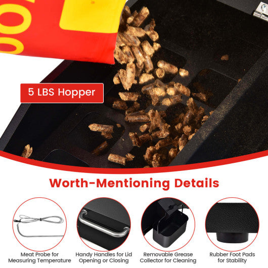 Outdoor Portable Tabletop Pellet Grill and Smoker with Digital Control System for BBQ-Black