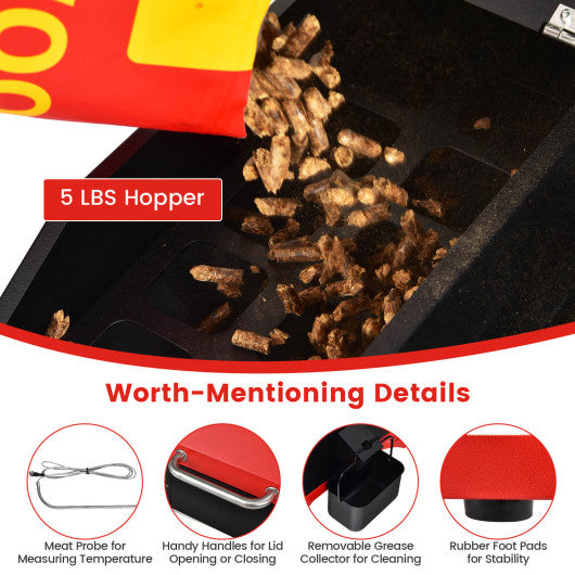 Outdoor Portable Tabletop Pellet Grill and Smoker with Digital Control System for BBQ-Red