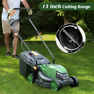 10 AMP 13 Inch Electric Corded Lawn Mower with Collection Box-Black & Green