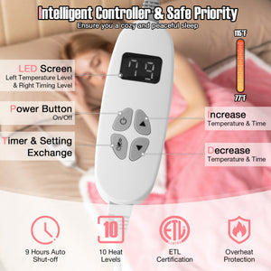 Electric Heated Blanket Throw with 10 Heat Settings-Pink