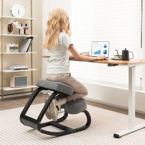 Wooden Ergonomic Backless Rocking Kneeling Chair with Padded Cushion-Gray