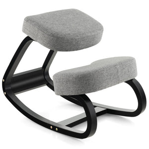 Wooden Ergonomic Backless Rocking Kneeling Chair with Padded Cushion-Gray