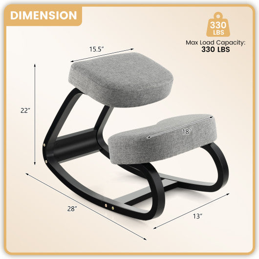 Wooden Ergonomic Backless Rocking Kneeling Chair with Padded Cushion-Gray