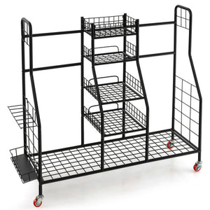 Double Golf Bag Rack with Removable Golf Club Stand and Wheels-Black