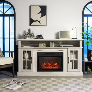 Fireplace TV Stand for TVs Up to 65 Inch with Side Cabinets and Remote Control-Gray