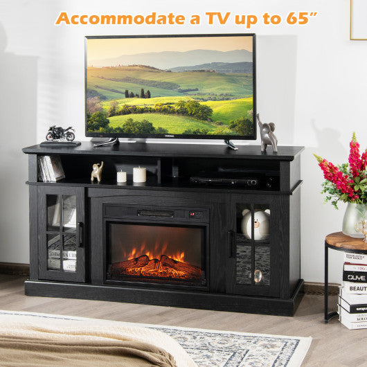 Fireplace TV Stand for TVs Up to 65 Inch with Side Cabinets and Remote Control-Black