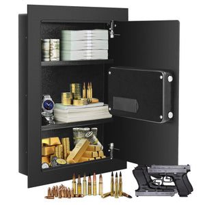 Digital Flat Recessed Wall Safe Security Lock Gun Cash Box-Black