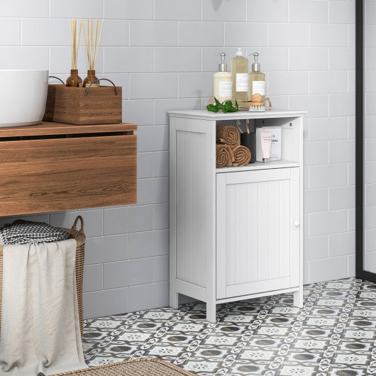 Bathroom Freestanding  Adjustable Shelf Floor Storage Cabinet-White
