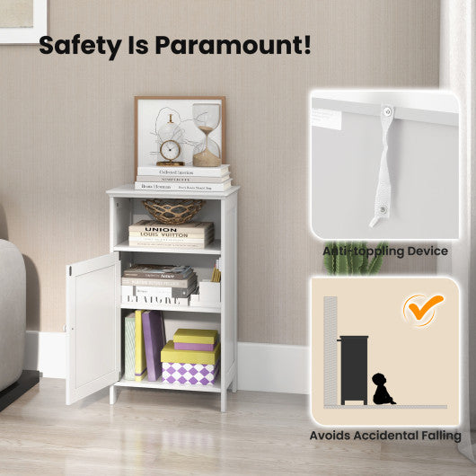 Bathroom Freestanding  Adjustable Shelf Floor Storage Cabinet-White