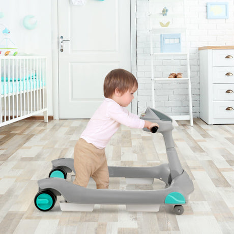 2-in-1 Foldable Activity Push Walker with Adjustable Height-Gray