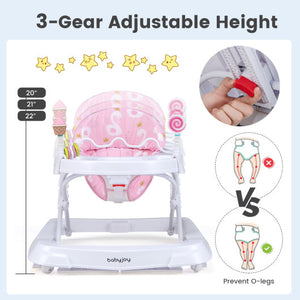 Foldable Baby Activity Walker with Adjustable Height and Detachable Seat Cushion-Pink