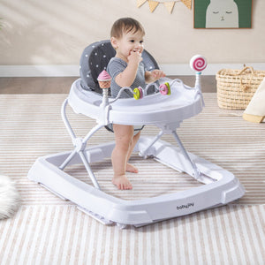 Foldable Baby Activity Walker with Adjustable Height and Detachable Seat Cushion-Gray