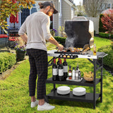 3 Tiers Foldable Outdoor Cart on 2 Wheels with Phone Holder-Black