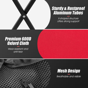 Lightweight Foldable Tennis Ball Teaching Cart with Wheels and Removable Bag-Red