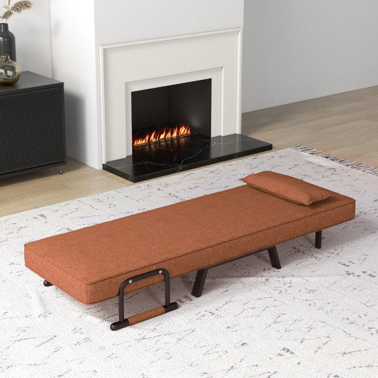 Folding 6 Position Convertible Sleeper Bed Armchair Lounge Couch with Pillow-Brown