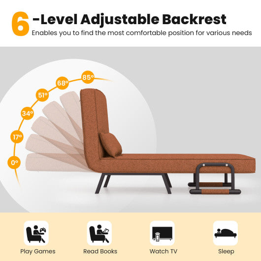 Folding 6 Position Convertible Sleeper Bed Armchair Lounge Couch with Pillow-Brown