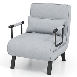 Folding 6 Position Convertible Sleeper Bed Armchair Lounge Couch with Pillow-Light Gray